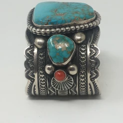 Silver Creations From The Southwest By Gundi Jewelry Turquoise & Red Coral Cuff