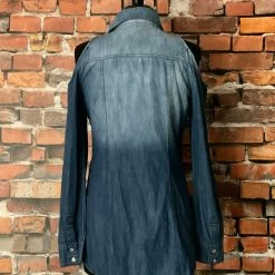 Scandalicious TIFFIANY'S CLOSET Cold-Shoulder Denim Shirt With Rhinestone Buttons