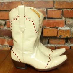 Old Gringo TIFFIANY'S CLOSET Patent Leather Ivory Boots With Red Stitching