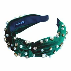The Sparkling Spur Hats/Headbands/Scarves/Gloves Dark Green Velvet Headband With Crystals And Pearls