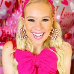 Brianna Cannon Pink Glitter Jumbo Pearl Heart Earrings Jewelry