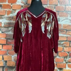 Double D Ranch Wear TIFFIANY'S CLOSET Silk Blend Velvet Top With Sequin Feathers
