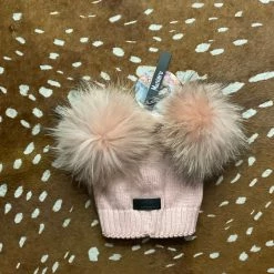 Maniere Double Raccoon Fur Baby Pom Beanie Kid's Hats