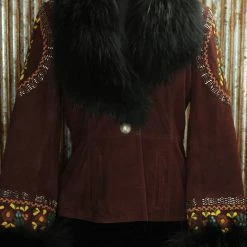 Double D Ranch Wear Merlot Leather Jacket With Fur Collar & Cuffs