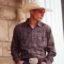 Ryan Michael Men's Shirts Bucking Horse Ombré Plaid