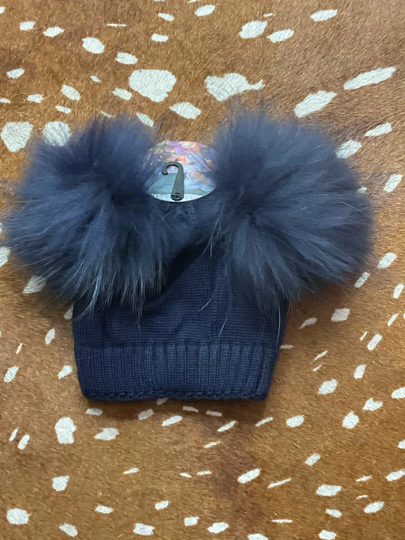 Brand new π€© Maniere Kid's Hats Double Raccoon Fur Baby Pom Beanie π 3 Maniere Kid's Hats Double Raccoon Fur Baby Pom Beanie