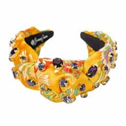 Brianna Cannon New Arrivals Golden Yellow Silk Floral Headband With Hand-Sewn Crystals