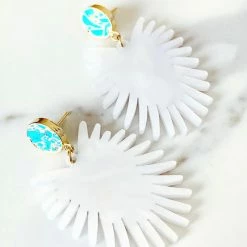 Cheap ๐ Brianna Cannon Spray Palm Earrings - White Pearl Acrylic W/gold Plated Turquoise ๐ 5 Brianna Cannon Spray Palm Earrings - White Pearl Acrylic W/gold Plated Turquoise
