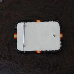 The Sparkling Spur Accessories Turquoise & Black Large Rectangle Beaded Buckle With Cut Beads