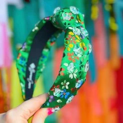 Brianna Cannon Green Silk Rainbow Flower Headband With Crystal Butterflies Hats/Headbands/Scarves/Gloves
