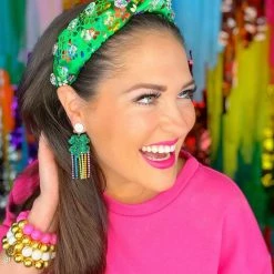 Brianna Cannon Green Silk Rainbow Flower Headband With Crystal Butterflies Hats/Headbands/Scarves/Gloves