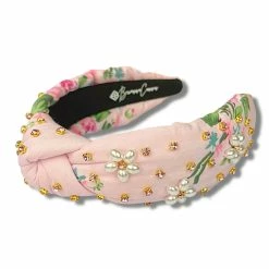 Brianna Cannon Light Pink Floral Headband With Pearl Flowers