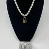 Vintage To Vogue Designs Real Vintage Brass LV Lock On Boroque Pearl Necklace
