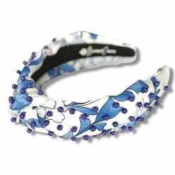Brianna Cannon New Arrivals Blue And White Chinoiserie Headband With Hand-Sewn Beads